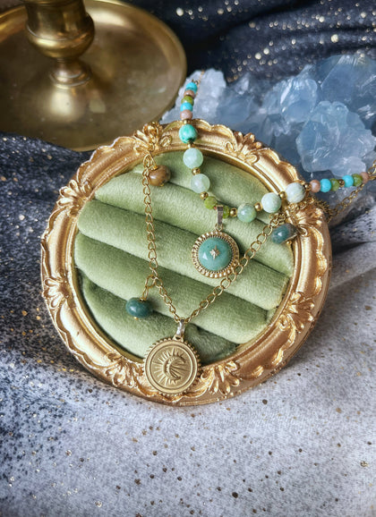 Collier lune double rang amazonite , acier inoxydable