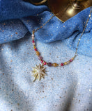 Collier étoile en acier inoxydable – Perles en verre & quartz coloré – Fait main