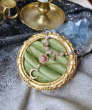 Collier lune double rang rhodonite , acier inoxydable