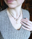 Collier lune double rang rhodonite , acier inoxydable