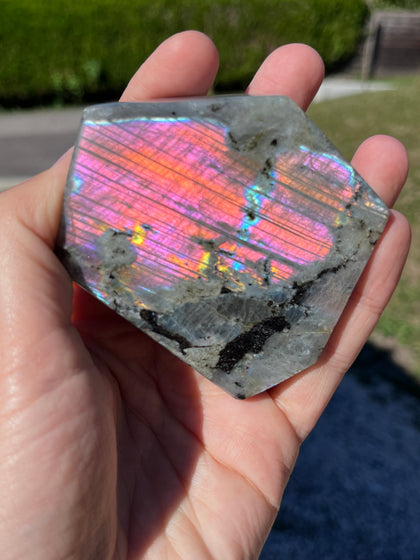 Bloc à poser labradorite flash rose