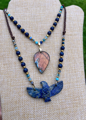 Collier double rang aigle lapis lazuli