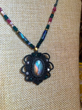 Collier en macramé Labradorite, jaspe & cornaline