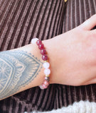 Bracelet élastique quartz rose, lepidolite , rhodonite