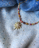 Collier étoile en acier inoxydable – Perles en verre & quartz coloré – Fait main