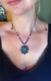 Collier en macramé Labradorite, jaspe & cornaline