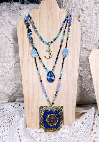 Collier triple rang sodalite et angelite